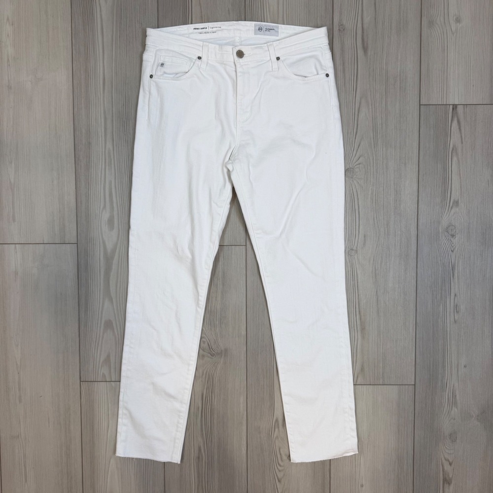 AG Adriano Goldschmied Prima Ankle White Cigarette Leg Jeans Size 28 Raw Hem